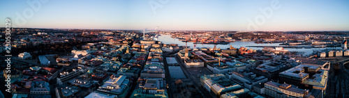 Aerial drone photo -Beautiful cityscape of Gothenburg Sweden at sunrise photo