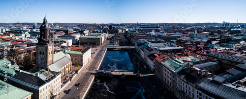Obraz na płótnie Aerial drone photo - Big Harbour Canal and Christina Church. Gothenburg, Sweden w salonie