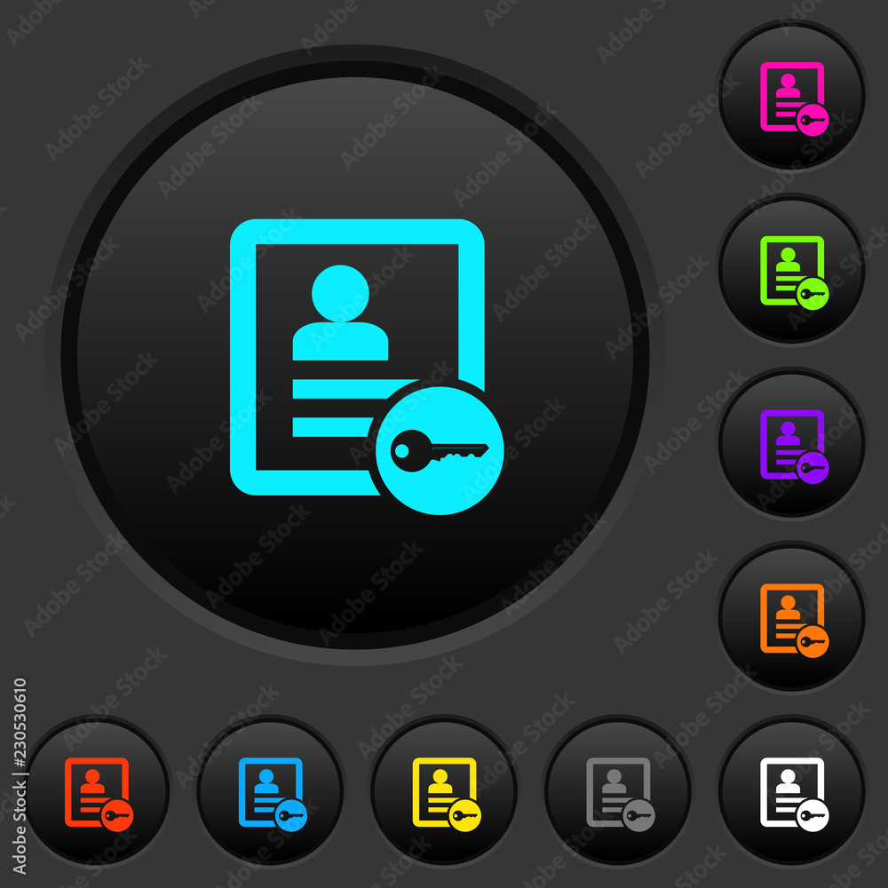 Secure contact dark push buttons with color icons Secure contact dark push buttons with color icons