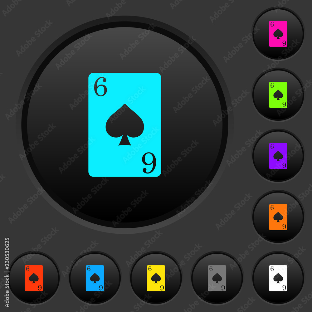 Six of spades card dark push buttons with color icons Six of spades card dark push buttons with color icons