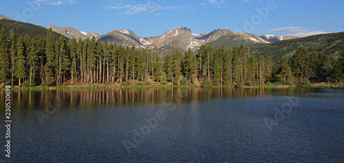 Sprague lake at sunrise  located in Rocky Mountain National Park  Colorado.