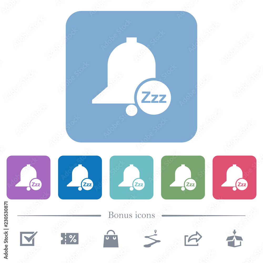 Reminder snooze flat icons on color rounded square backgrounds Reminder snooze flat icons on color rounded square backgrounds