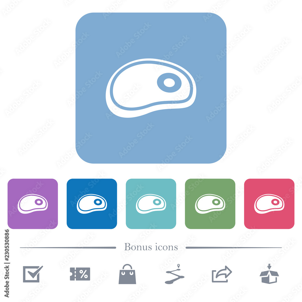 Steak flat icons on color rounded square backgrounds Steak flat icons on color rounded square backgrounds