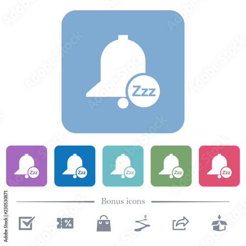 Reminder snooze flat icons on color rounded square backgrounds
