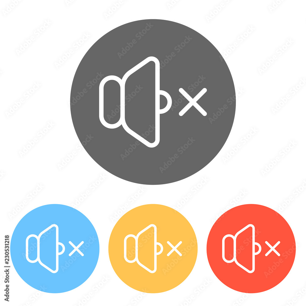 volume mute icon. Set of white icons on colored circles volume mute icon. Set of white icons on colored circles