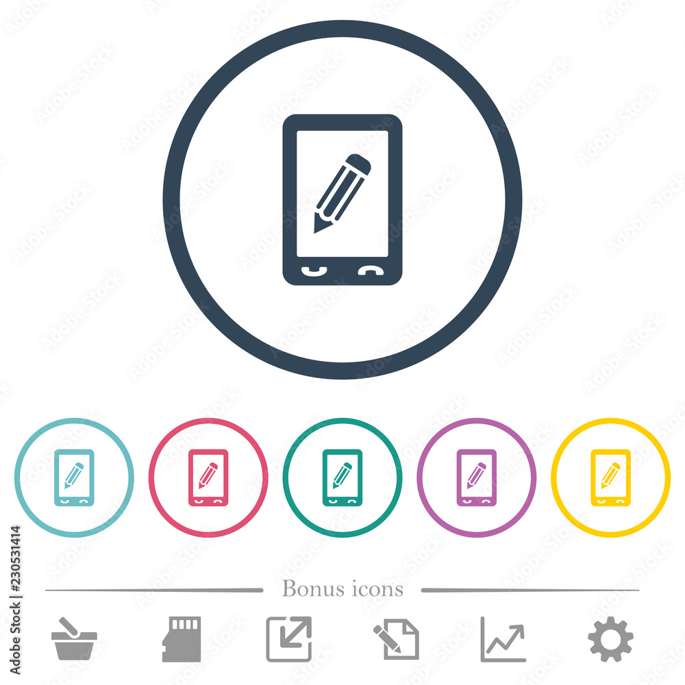 Mobile memo flat color icons in round outlines Mobile memo flat color icons in round outlines