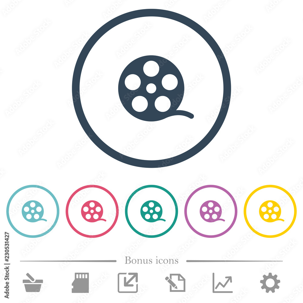 Movie roll flat color icons in round outlines Movie roll flat color icons in round outlines