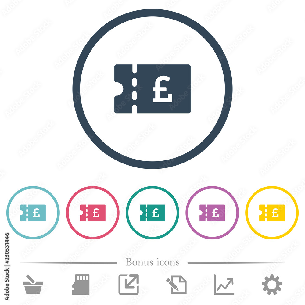 Pound discount coupon flat color icons in round outlines Pound discount coupon flat color icons in round outlines
