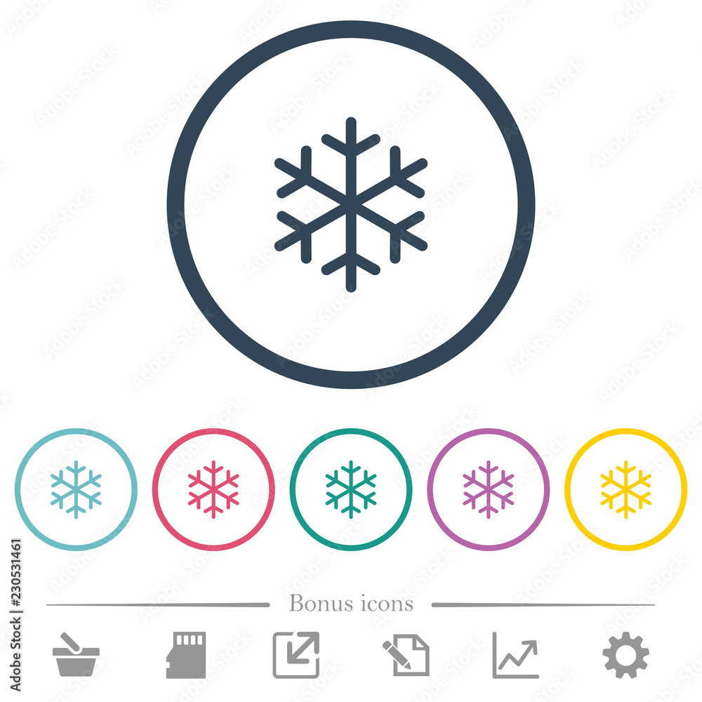 Single snowflake flat color icons in round outlines Single snowflake flat color icons in round outlines