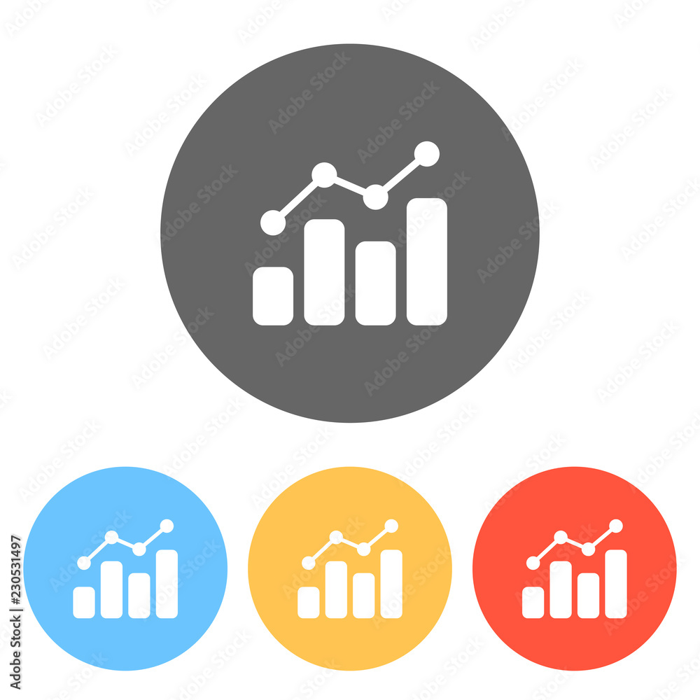 finance grapgic, grow. Set of white icons on colored circles finance grapgic, grow. Set of white icons on colored circles