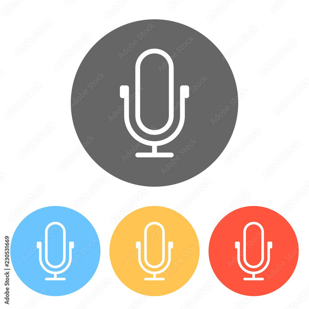 Simple microphone icon. Linear, thin outline. Set of white icons Simple microphone icon. Linear, thin outline. Set of white icons