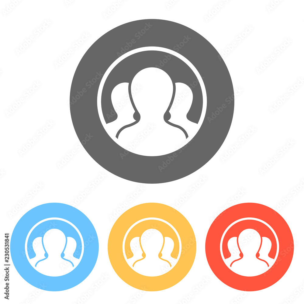 Team in circle, few person. Set of white icons on colored circle Team in circle, few person. Set of white icons on colored circle