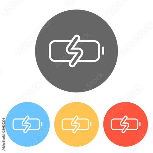 Simple charge battery, charging level. Set of white icons on col