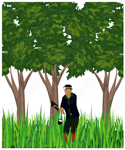 agriculturist with rubber tree vector design