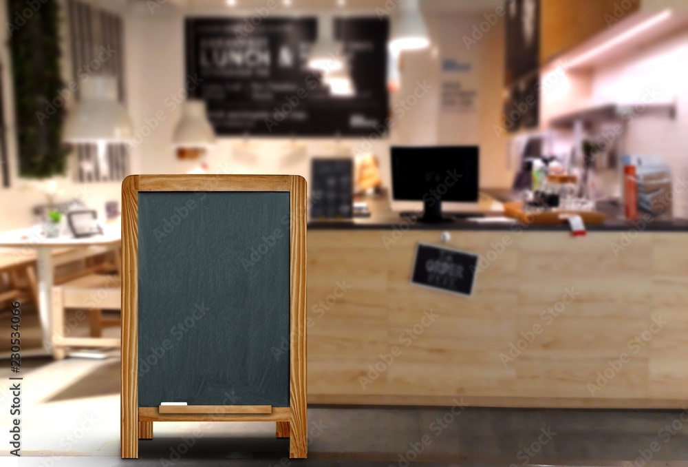 Menu Stand Background Blank menu board stand infront of restaurant with blurred background ...