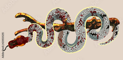 Dominican red mountain boa. Bright red and white reptile. Silver snake scale and colorful blemished. Cute and beautiful pet for terrarium. Exotic animals shop dashboard design, Isolated boa vector art