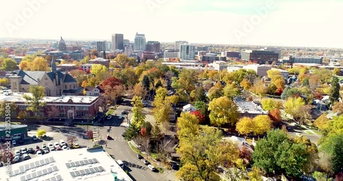 Aerial view of the city of Boise Idaho in the fall