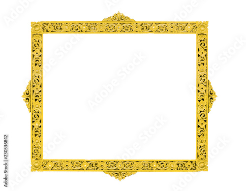 Gold decorative picture frame isolated on white background.