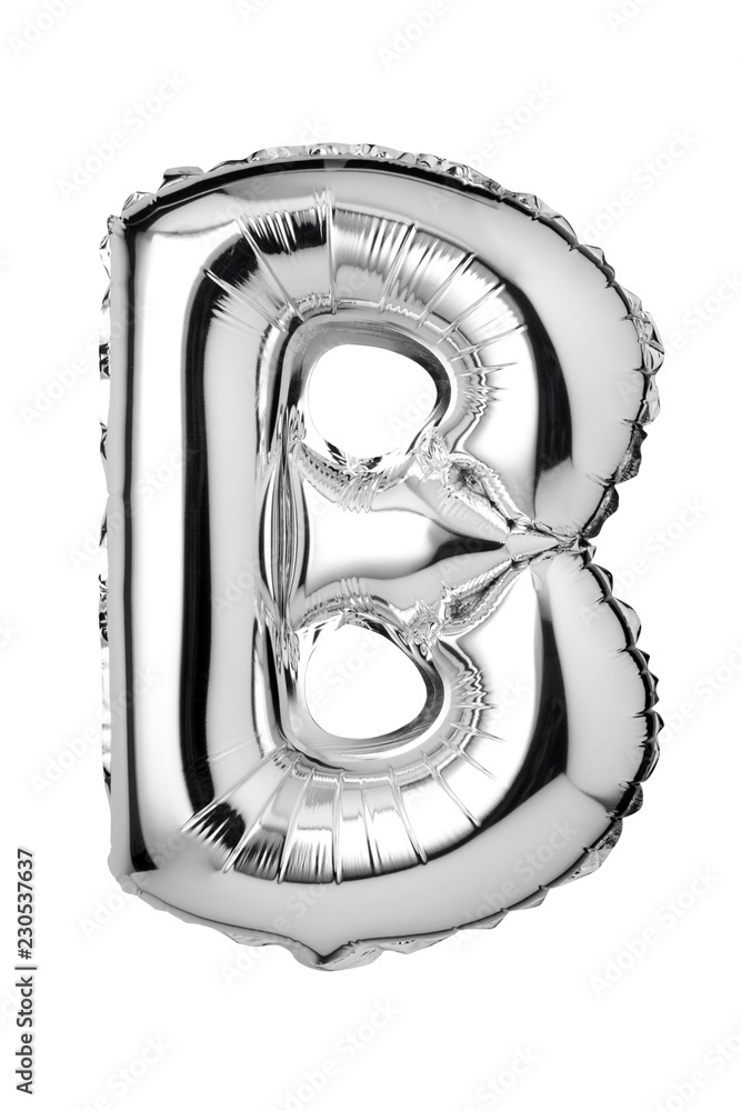 Letter B of silver balloon isolated on white background Letter B of silver balloon isolated on white background
