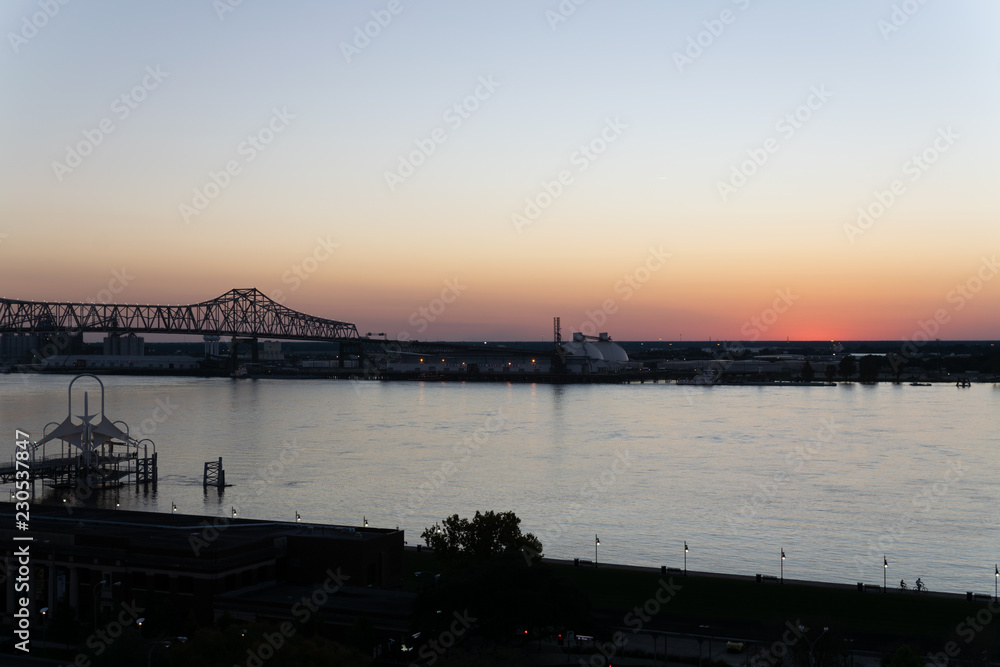 sunset on the Mississippi River in Baton Rouge