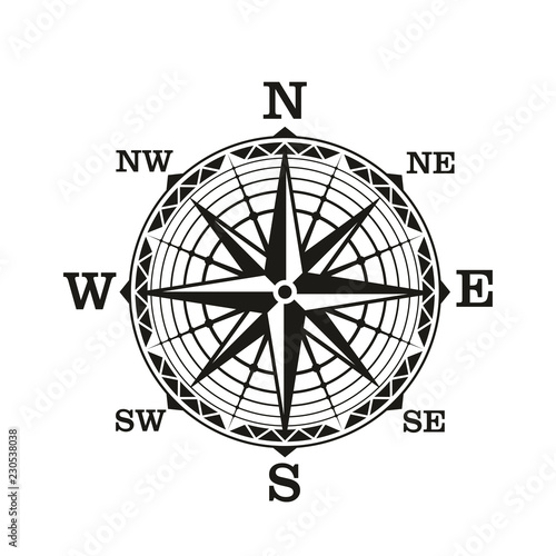 Compass wind rose, vintage nautical vector