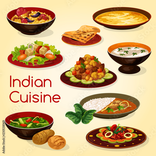 Indian cuisine, rice, meat and vegetable dishes