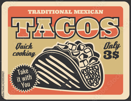 Mexican cuisine fast food taco with meat, cheese