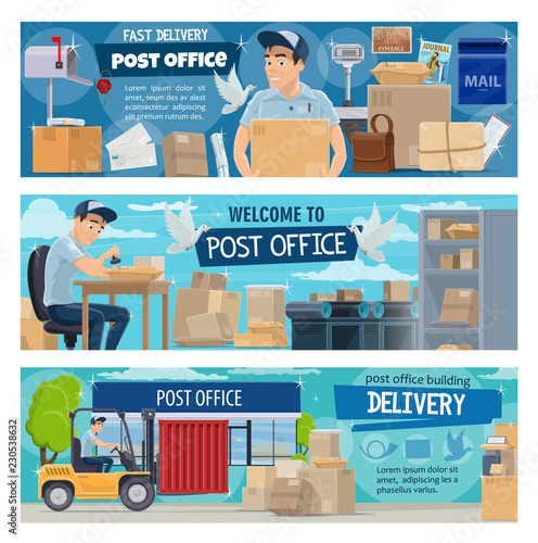Postal delivery service, post office and postman
