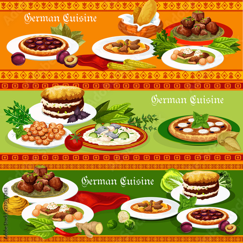 German meat and fish dishes with beer and desserts