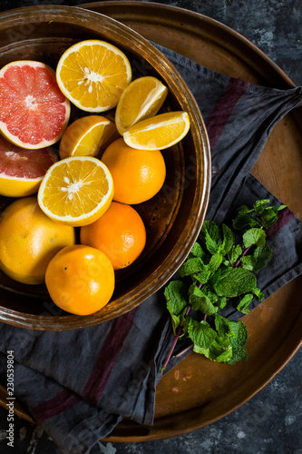Bowl of various citrus fruits