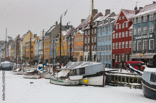 winter view of the New Harbor in Copenhagen, Denmark