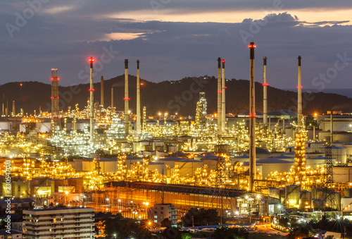 Twilight shot of oil refinery plant.