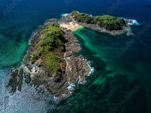 Aerial drone photo of a deserted island in the Pacific Ocean, off the coast of Costa Rica
