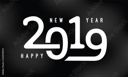 Happy New Year 2019. Typography logo design.