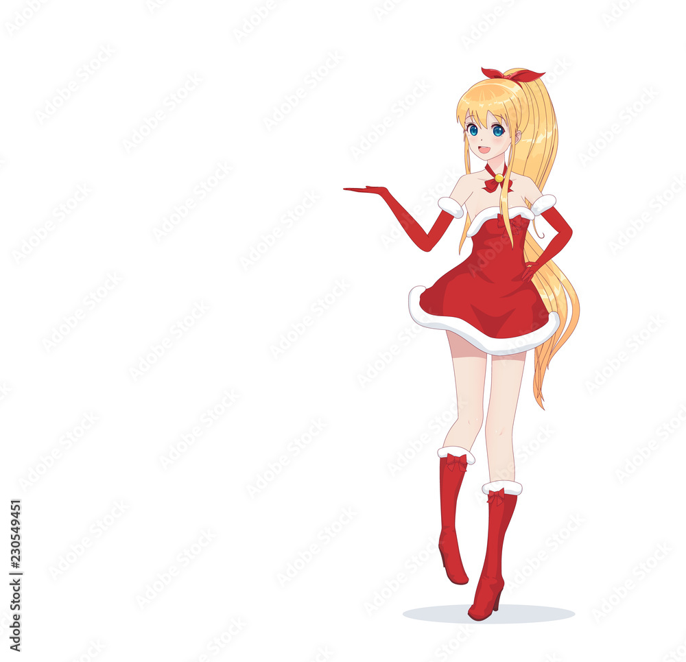 Anime manga girl dressed in Santa Claus costume Anime manga girl dressed in Santa Claus costume