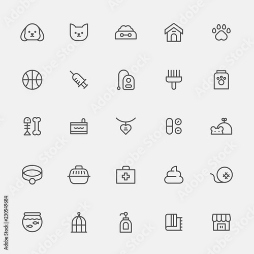 black line Pet Supplies icon set. flat design style vector graphic illustration.