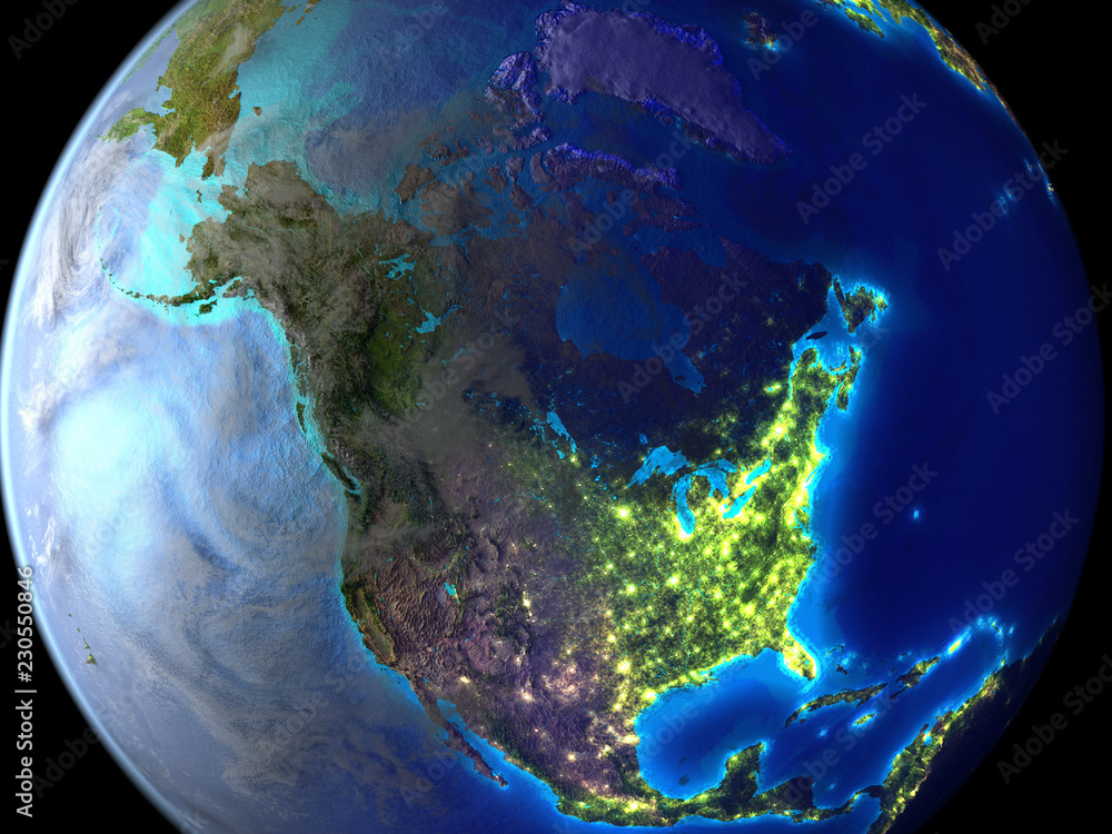 Fototapeta Ameryka Północna na Ziemi widziana z kosmosu.