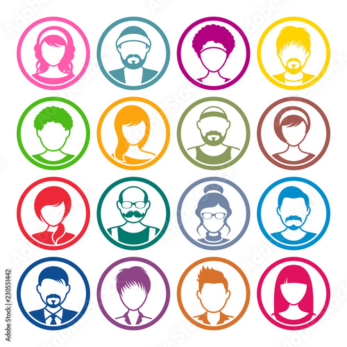 Avatar circle icons male and female faces