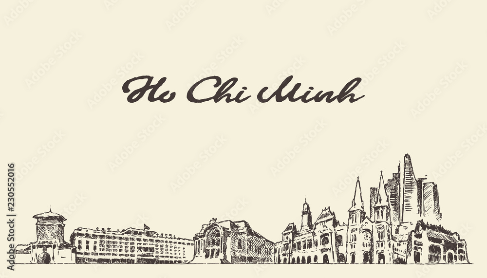 Ho Chi Minh skyline Vietnam vector drawn sketch