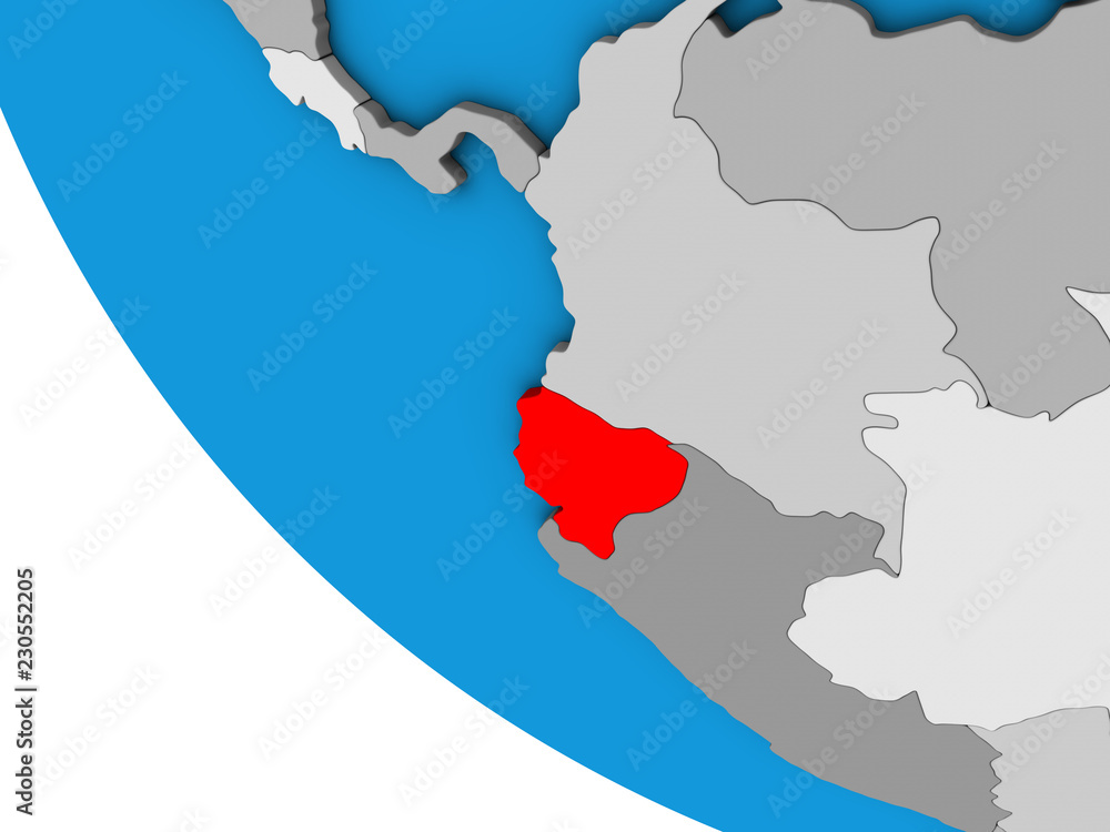 Fototapeta premium Ecuador on simple 3D globe.
