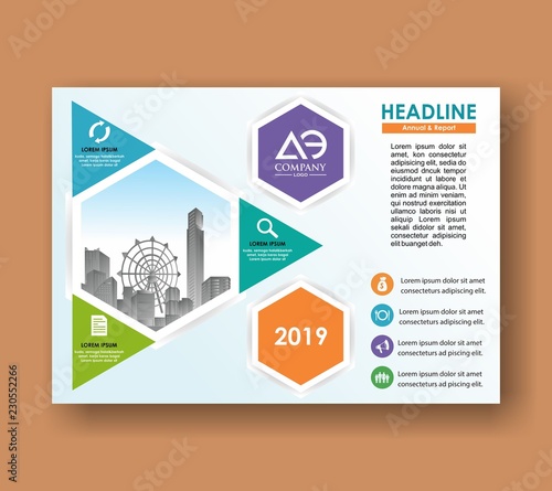 horisontal cover template a4 size. Business brochure design. Annual report cover. Vector illustration.