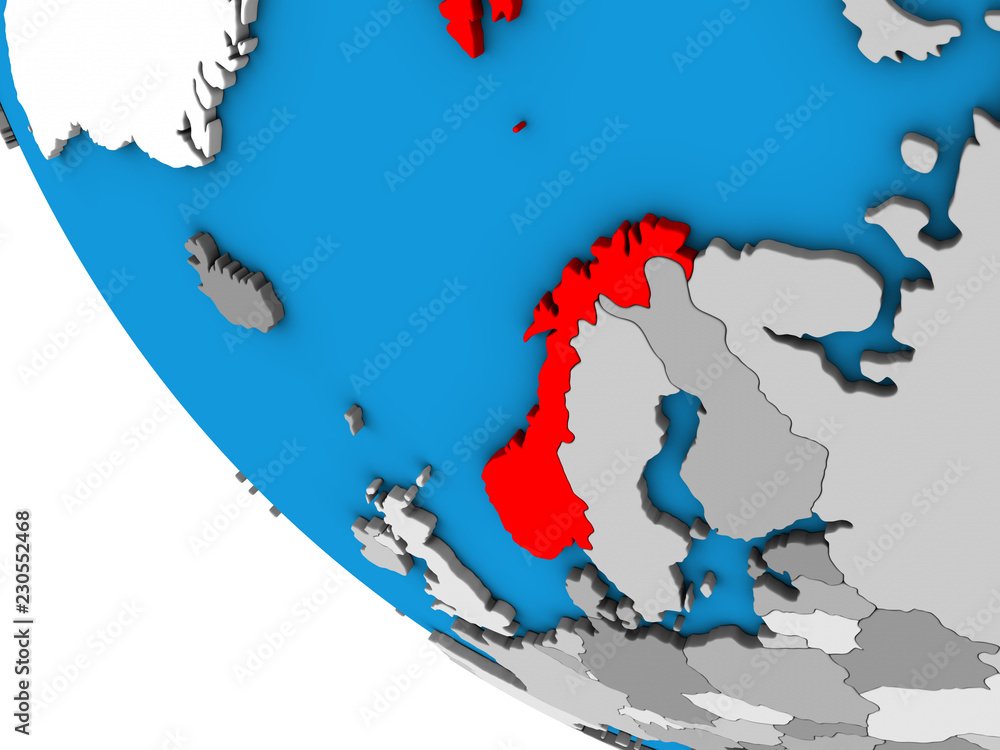 Obraz premium Norway on simple 3D globe.