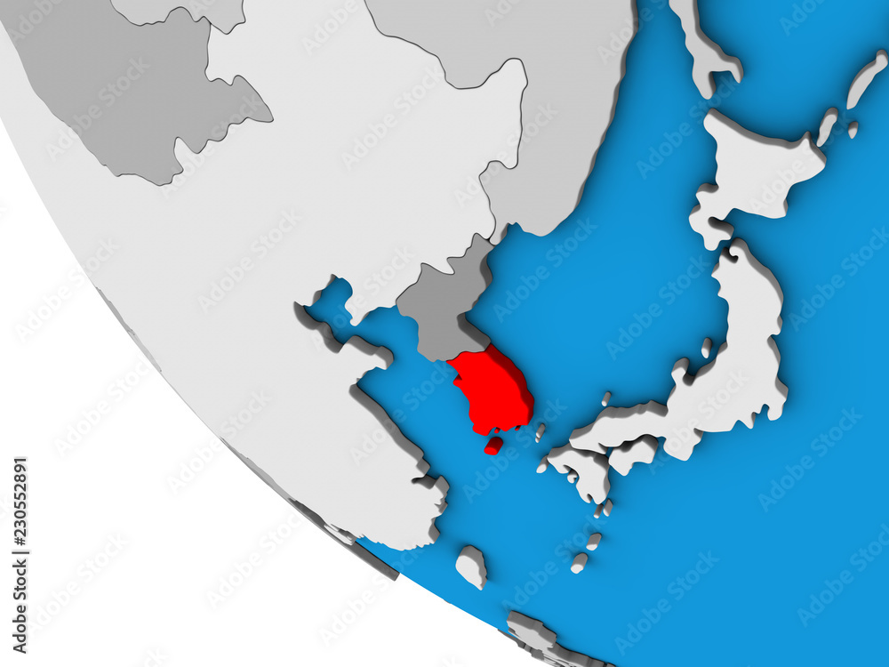 Fototapeta premium South Korea on simple 3D globe.