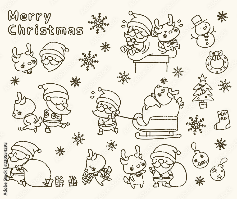 クリスマス 手書き風 セット 線画 Stock ベクター Adobe Stock