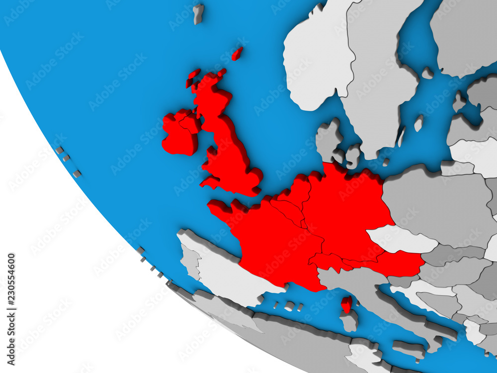 Obraz premium Western Europe on simple 3D globe.