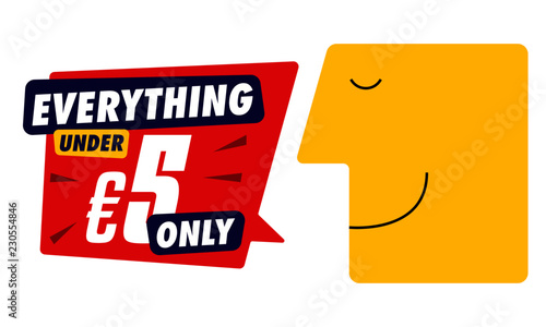 Everything under 5 euros price tag. Vector illustration of speech bubble. Flat design labels, Business shopping concept. 