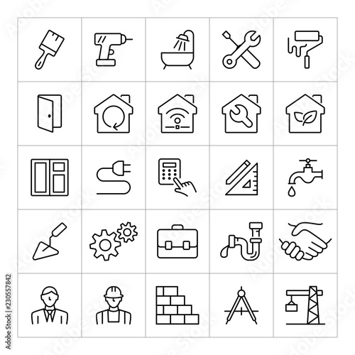 Set of building construction and home repair icons. Vector illustration