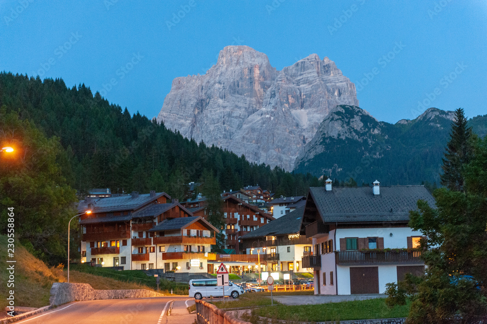 Impression from the Italian village of Santa Fosca at night. Italian Dolomites in the Summer of 2018
