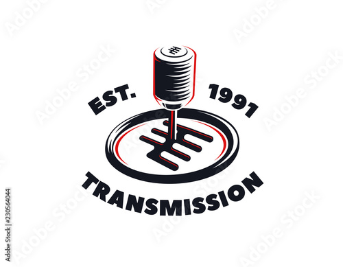 Car transmission service logo on white background. Automatic and manual transmission fluid change emblem.