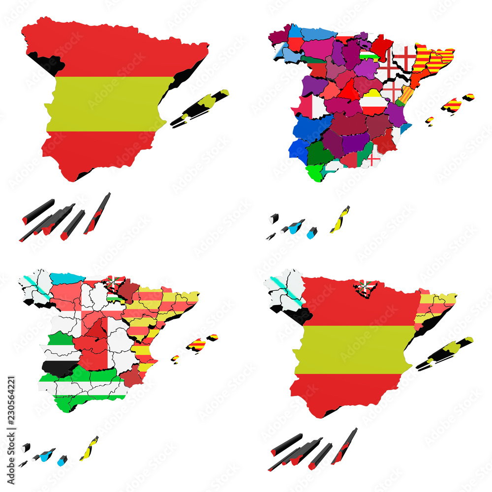 Map of Spain with the flags of both Spain and the provinces and ...
